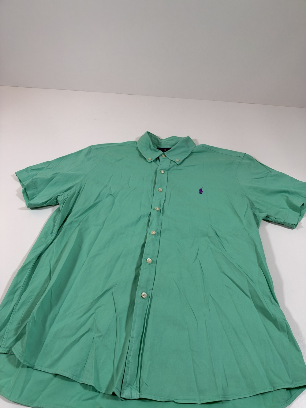 Ralph Lauren Shirt Mens L Green Feather Weight Twill Short Sleeve Button Up Pony